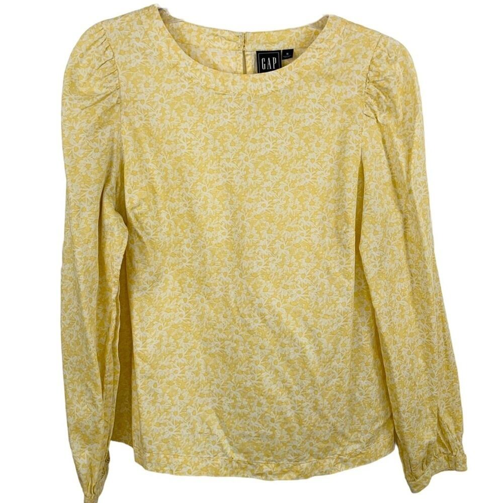 Gap Cotton Daisy Floral Summer Yellow Puff Sleeve Lightweight Cotton Blouse S